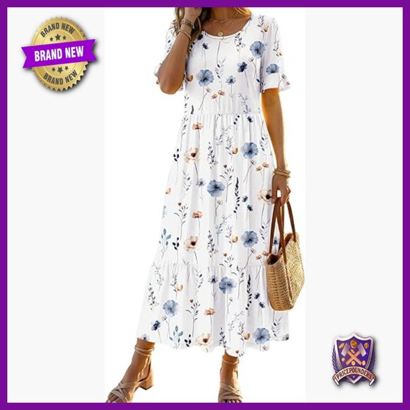 Dresses & Skirts - Flowy Midi Dress with Ruffle Sleeves, Loose Fit, Tiered Boho Style